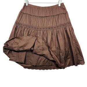 BOHO flared embraided chocolate brown skirt size 8 NAVADA